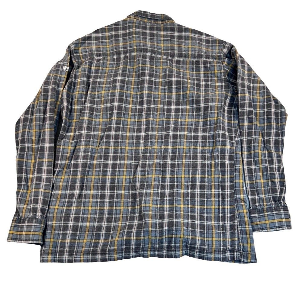 Kuhl Mens Large Plaid Button Down Shirt Blue Yellow Cotton Tencel Long Sleeve - Picture 3 of 9